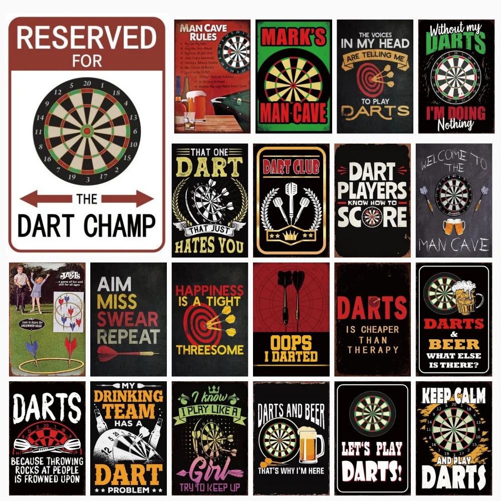 Vintage Tin Sign Darts Game Metal Plaque Retro Posters for Garage Man Cave Room Home Wall Art Decorations